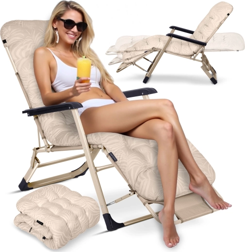 Zložljiv vrtni ležalnik s podlago in vzglavnikom Sofotel ChillWell, bež