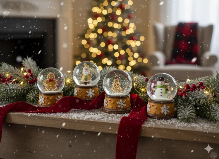 Božična snežna krogla – medenjakova dekoracija, mešanica motivov 4,5 × 4,5 × 6,5 cm