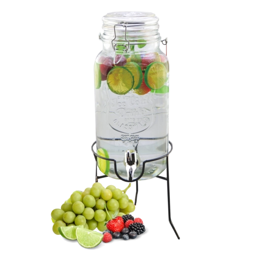 Stekleni dozirnik za pijače s pipico na stojalu 4 l