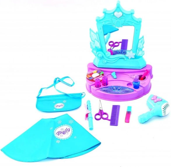 Otroška toaletna mizica z ogledalom in delujočim sušilnikom za lase