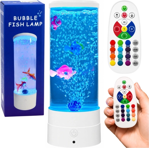 Dekorativna nočna LED lučka v obliki akvarija z ribicami RGB (16 barv), bela, USB