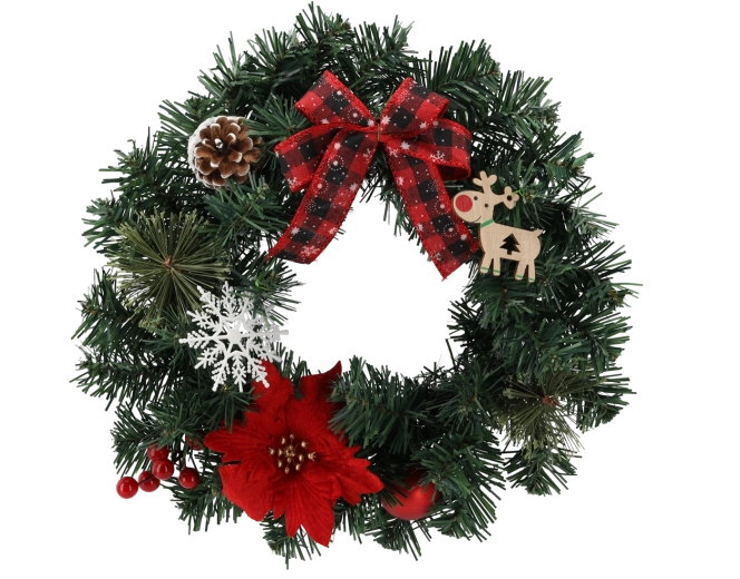 Božični venec z rdečo poinsettijo 30 cm