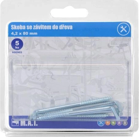 Kavelj z navojem za les 80 × 4,2 mm, pocinkan, 5 kos
