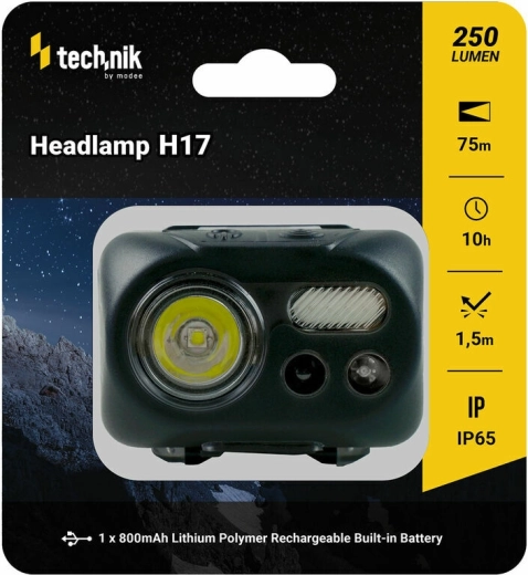 Technik MT-H17 naglavna svetilka s gumiranim ohišjem, LED CREE L2, Micro-USB, rdeča svetloba