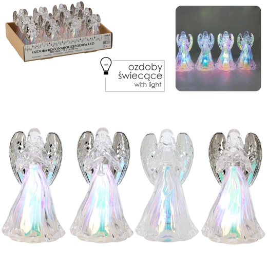 Božični LED angel iz plastike 7,5 × 12,5 cm, hladno belo svetlobo
