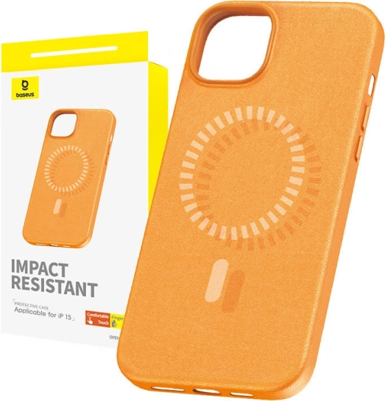 Magnetni etui Baseus Fauxther za iPhone 15, oranžen