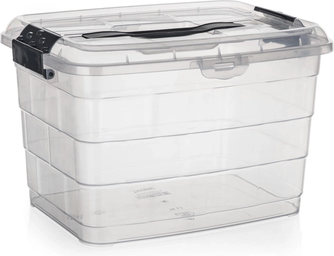 Shranjevalna škatla s pokrovom in ročajem 14 l VILARD – prozorna s dimljenimi sponkami