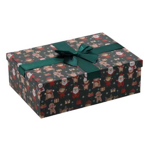 Božična darilna škatla z zeleno pentljo 30,5 × 22 × 10 cm – 1 kos