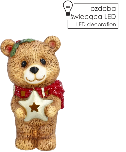 Christmas decorative teddy bear figurine with LED star