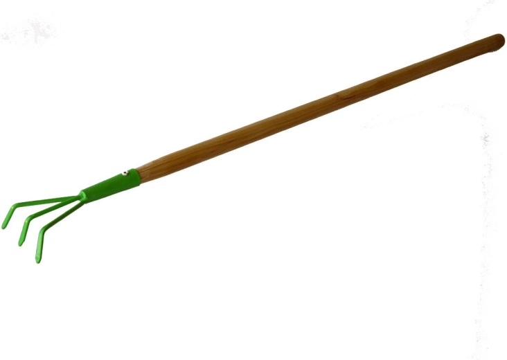 Otroške vrtne grabljice s tremi zobmi z lesenim ročajem 75 cm