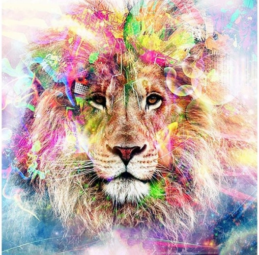Diamantno vezenje (diamond painting) – mavrični lev 40 × 40 cm - 1 kos
