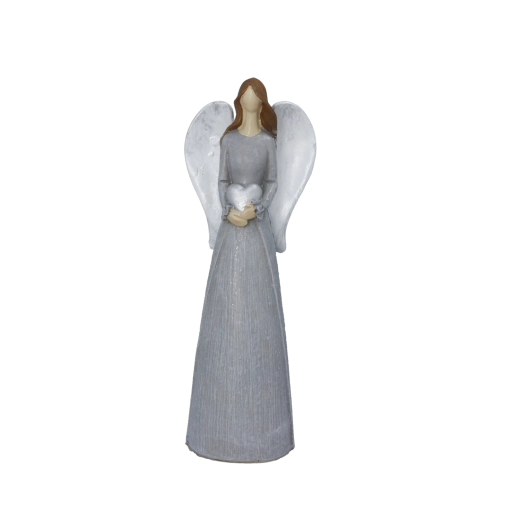 Grey Christmas Angel Figurine with a Heart