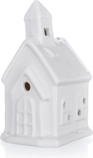 Porcelanasta LED hišica – bela dekoracija z migetajočo svetlobo