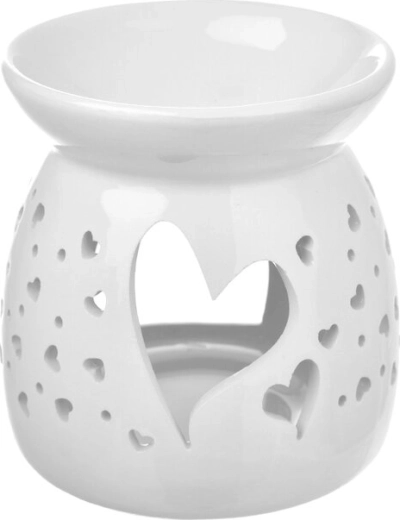 Porcelanasta aroma svetilka z motivom srca, bela
