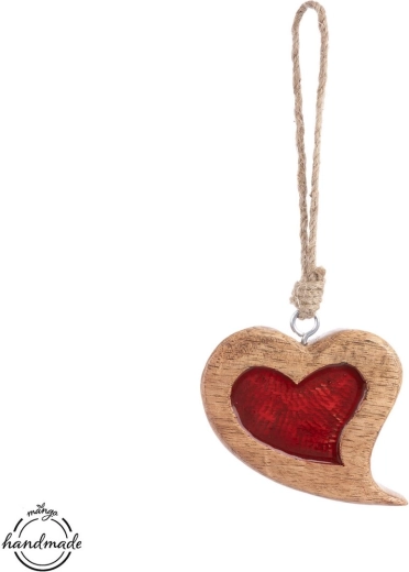 Red mango wood heart-shaped hanging decoration