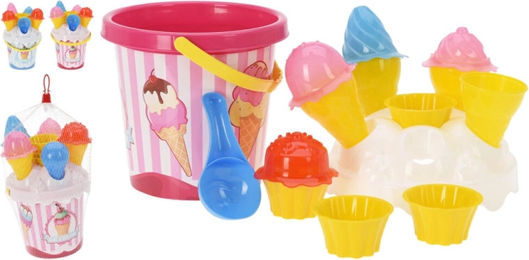 Otroški set za pesek Vedro Sladoled s pripomočki, mešanica barv