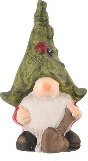 Keramični škratek z lopatko, zelen, 18 cm