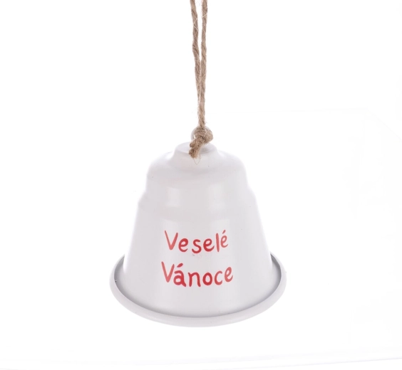 Kovinski božični zvonček „Vesel božič“ bel 7 cm