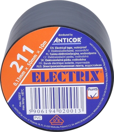 Solight izolirni elektro trak 50 mm × 0,13 mm × 10 m črn