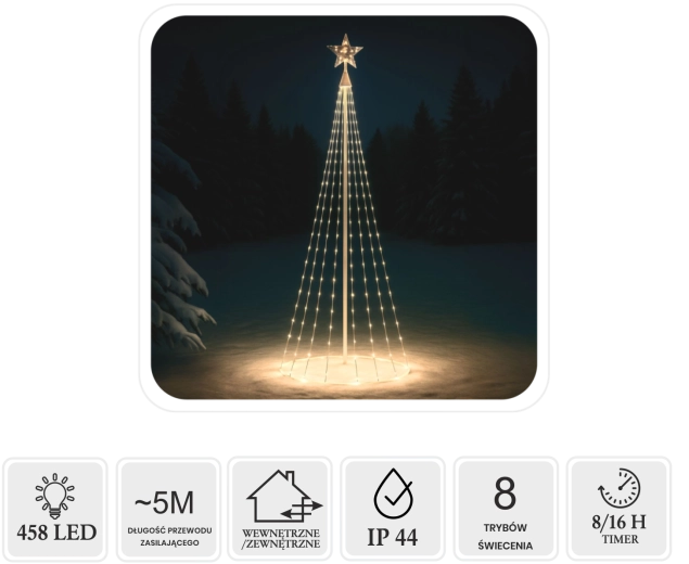 LED stožčasto božično drevo z zvezdo 3 m, 458 LED, toplo bela, za notranjo/zunanjo uporabo