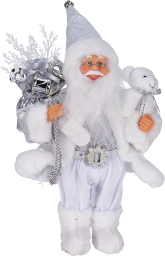 Standing Christmas Santa Decoration with LED Lighting – Silver