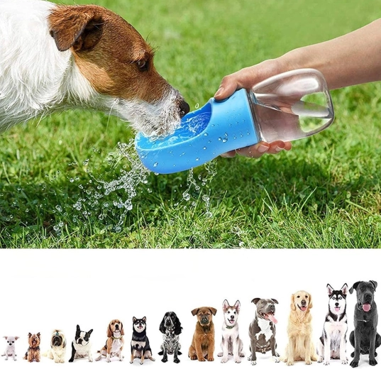 Portable water bottle for dog and cat with integrated bowl 350 ml