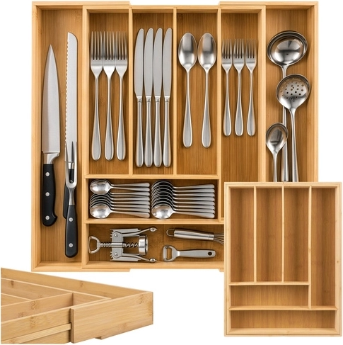 Bamboo expandable cutlery drawer organizer Zortiva - 1 piece