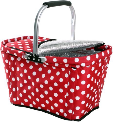 Zložljiva termo nakupovalna košara z zadrgo TORO, rdeč pikčast vzorec