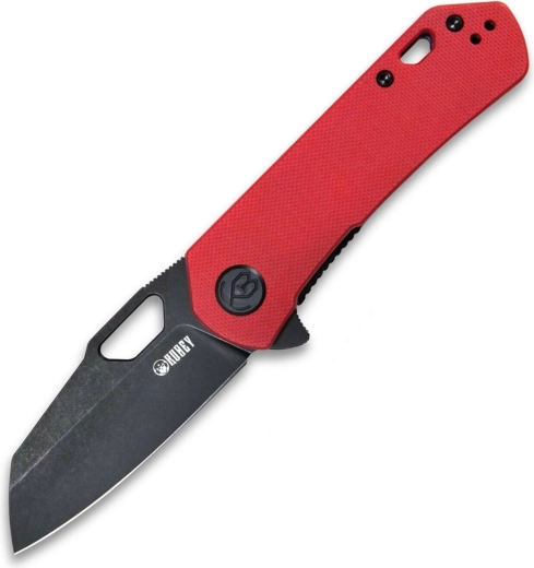 Kubey Duroc folding knife, black stonewash AUS-10 blade, red G10 handle, clip
