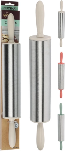 Dvoročni nerjavni valjar za testo 44 × 6 cm s plastičnimi ročaji