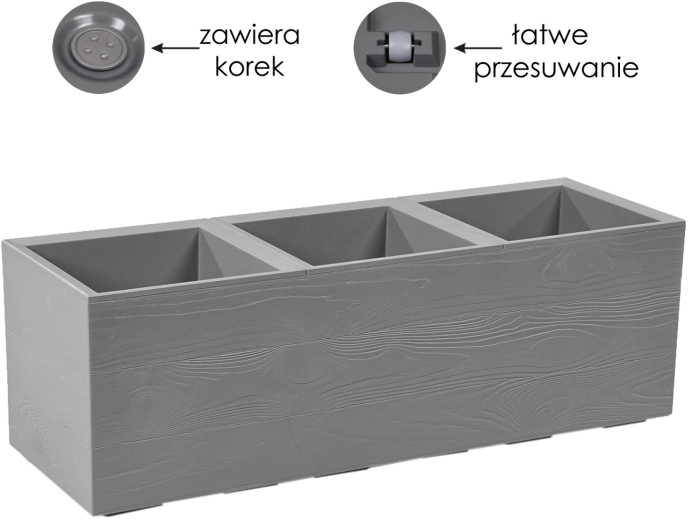 Vrtni lonec Karo 90 × 30 cm siv na kolescih