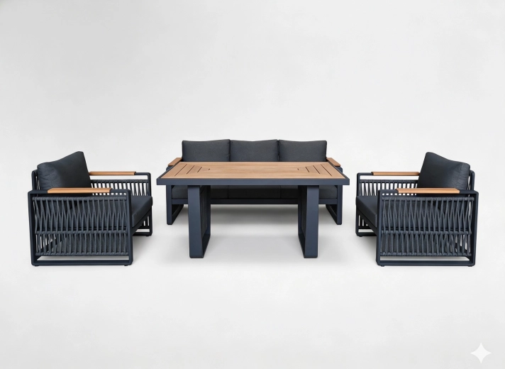 Vrtni lounge set Skopje iz aluminija, 3-sedežna zofa, 2 naslanjača in miza, siva