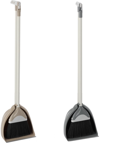 Metla z dolgo držalo in smetišnica s stojalom