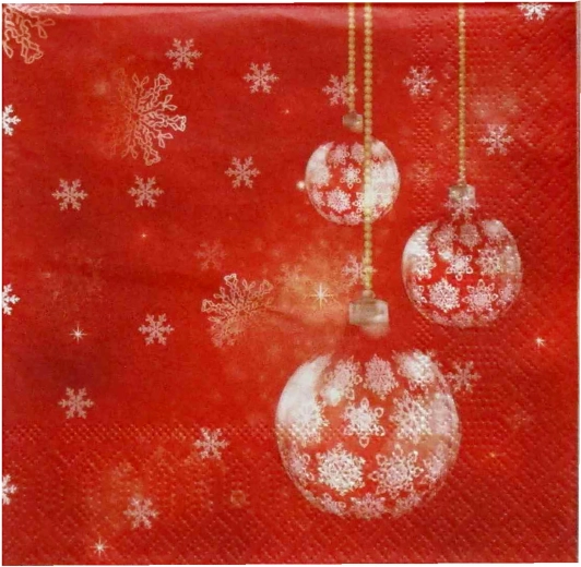 Božični prtički z rdečimi kroglicami 33 × 33 cm, 3-slojni – 1 kos