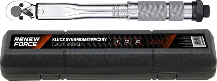 Momentni ključ Renew Force 1/4" 5–25 Nm z ragljo in etuijem