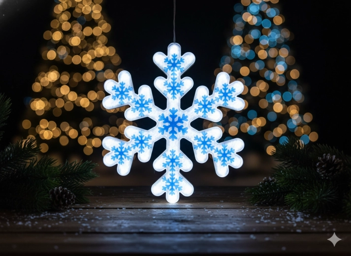 Blue neon LED snowflake with cool white light, 40 cm