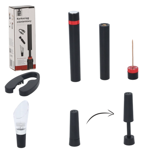 Komplet 4 vinskih dodatkov s tlačnim odpiračem