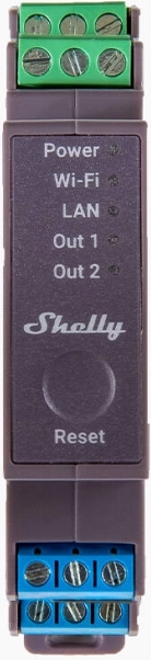 Dvokanalno rele Shelly Pro 2 za DIN letev z WiFi in LAN