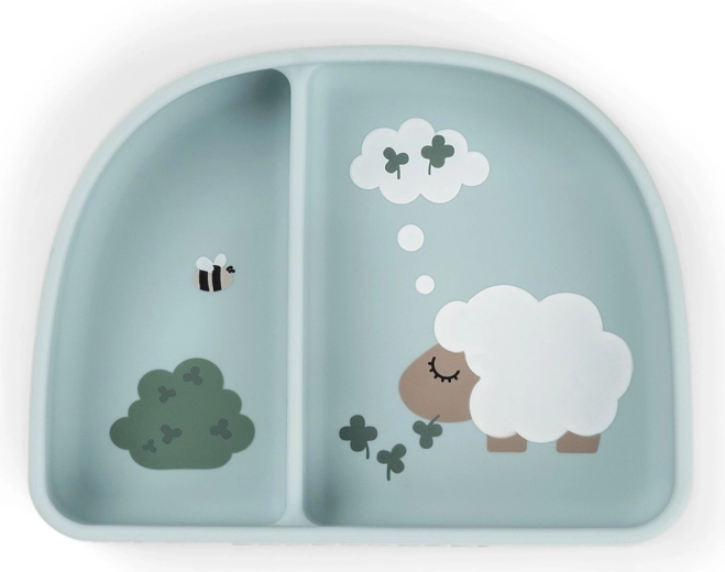 Done by Deer suction bowl with compartments Stick&Stay Tiny farm blue