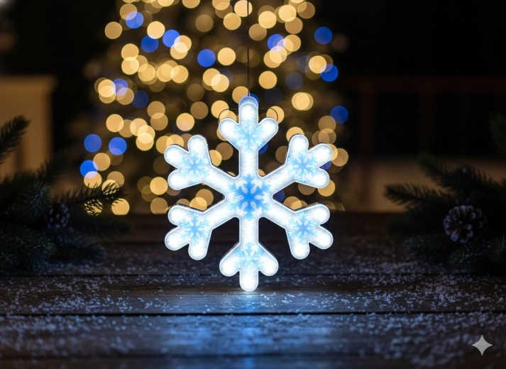Blue LED neon snowflake 30 cm with cool white light