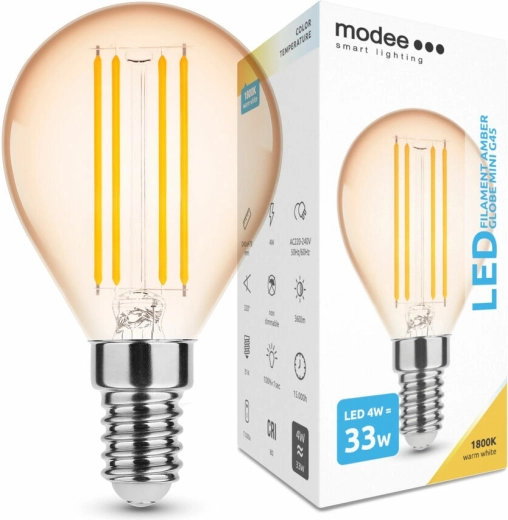 Modee zatemnilna LED filamentna žarnica Amber Globe Mini G45 E14 4 W