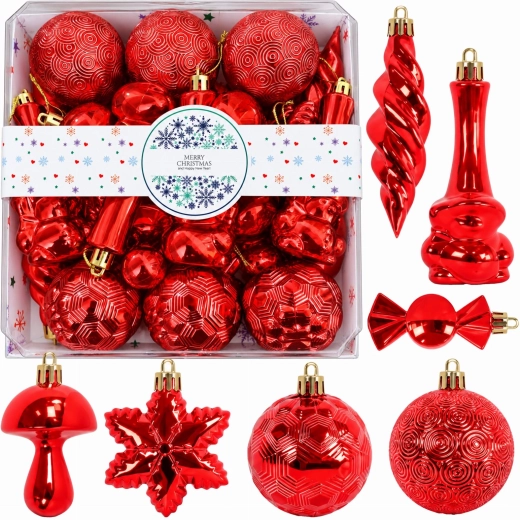Set of Shiny Unbreakable Christmas Ornaments - 28 pcs