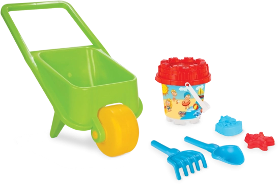 Voziček s priborom za peskovnik, 5 kosov - zelen, Pilsan