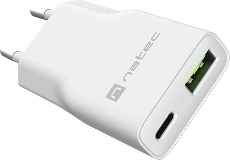 Natec Ribera GaN slim omrežni polnilnik 20 W USB-C + USB-A