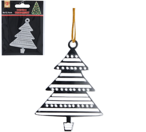 Komplet srebrnih božičnih okraskov – smrečica, 3 kosi