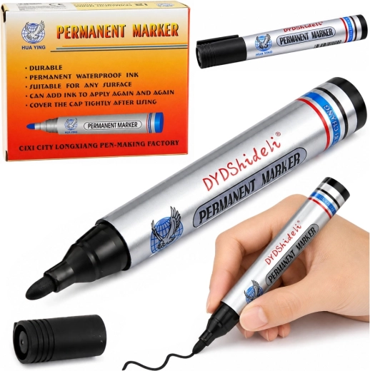 Permanent waterproof black marker with chisel tip 13.5 cm - 1 piece