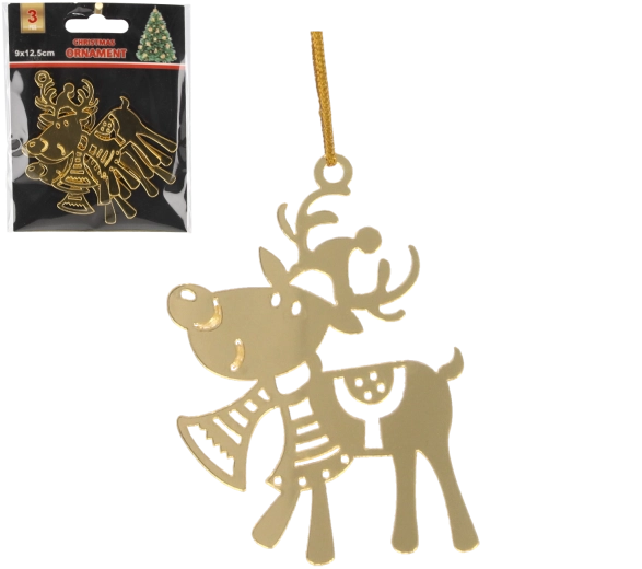Komplet božičnih okraskov z zlato jelenčki, 3 kosi