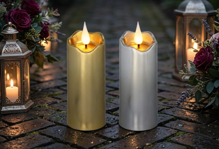 LED sveča 5 × 13 cm v zlati in srebrni barvi