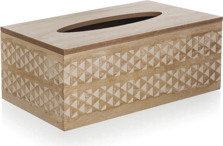 Lesena škatla za papirnate robčke z belim ornamentom 24 × 13 × 9,5 cm