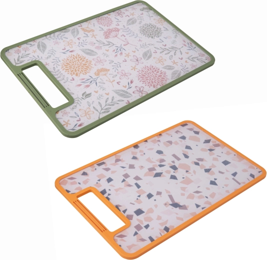 Plastična deska za rezanje TORO 29,3 × 19,5 cm, dvostranska, nedrseča, dekor Botanica Terrazzo